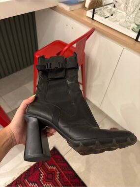 Miu Miu Black Leather Ankle Heeled Boots